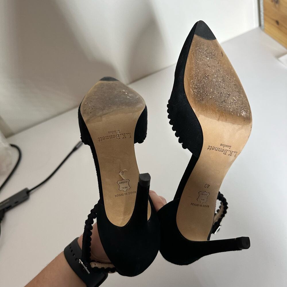 LK Bennett Women's Black Pom Pom Suede D'Orsay Heels Size 40 Size 9 - Picture 5 of 10